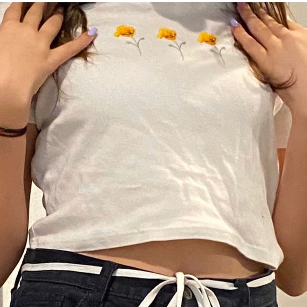 Black crop top with red flowers